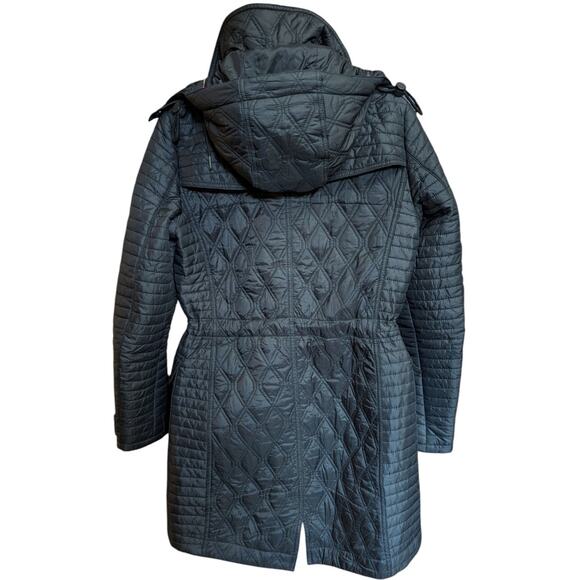 Burberry Brit Finsbridge Quilted Black Coat Small Belted Hooded Jacket Outerwear - Picture 3 of 6